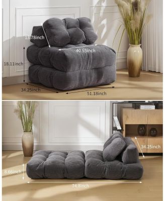 Folding Sofa Bed,Convertible Sleeper Chair with Pillows & Back Support,Portable Fold Out Chair Bed Boneless Couch,Sofa Lounge for Living Room