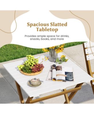 3-Piece Folding Patio Bistro Set w/ Slatted Design Small Outdoor Furniture Set