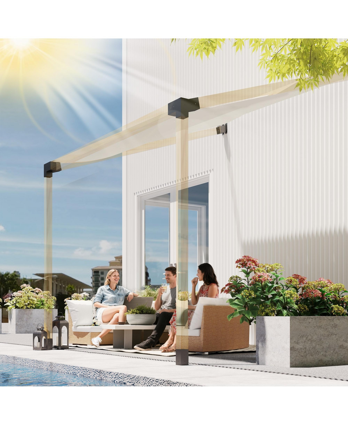 Outsunny Pergola Brackets, 15° Slanted Roof Pergola Bracket Kit,