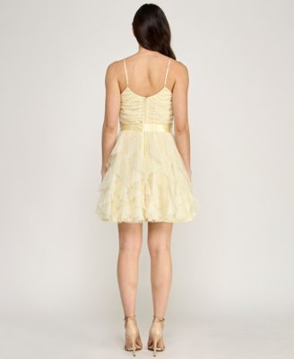 Juniors' Glitter Mesh Spaghetti Strap Short Dress