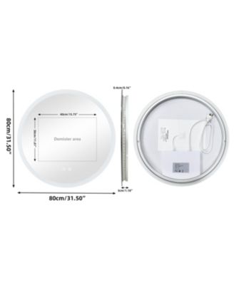 32" Round Led Bathroom Mirror with Lights Wall-Mounted Vanity Mirror