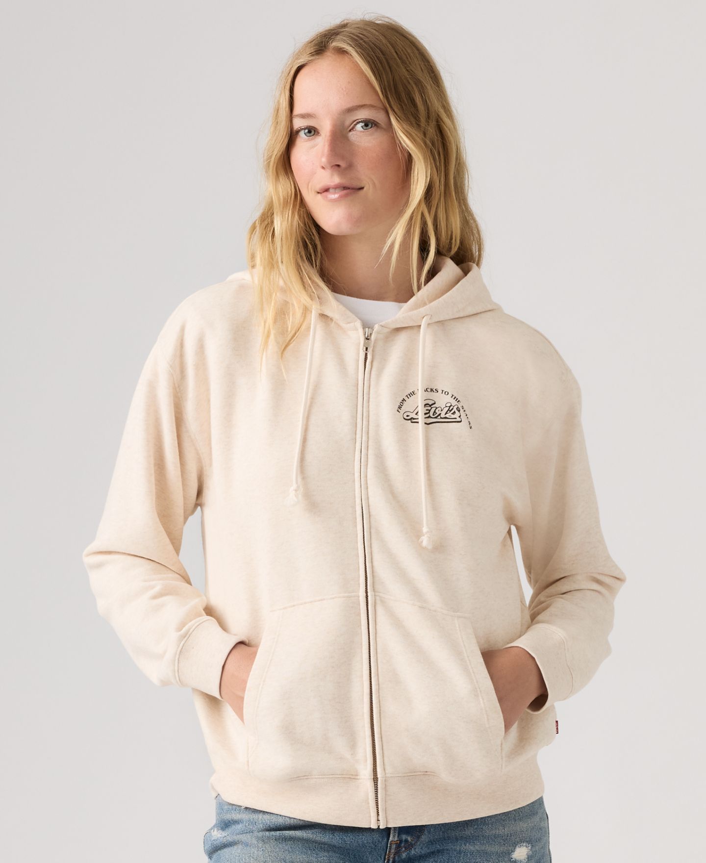 Женское худи Levi's Everyday Graphic Zip-Up, цвет: Овсяный меланжевый серый — фото 1