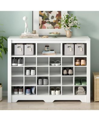 Sleek Design 24 Shoe Cubby Console, 5-Tier Storage Cabinet with Curved Base, Freestanding Shoe Organizer for Hallway, Living Room