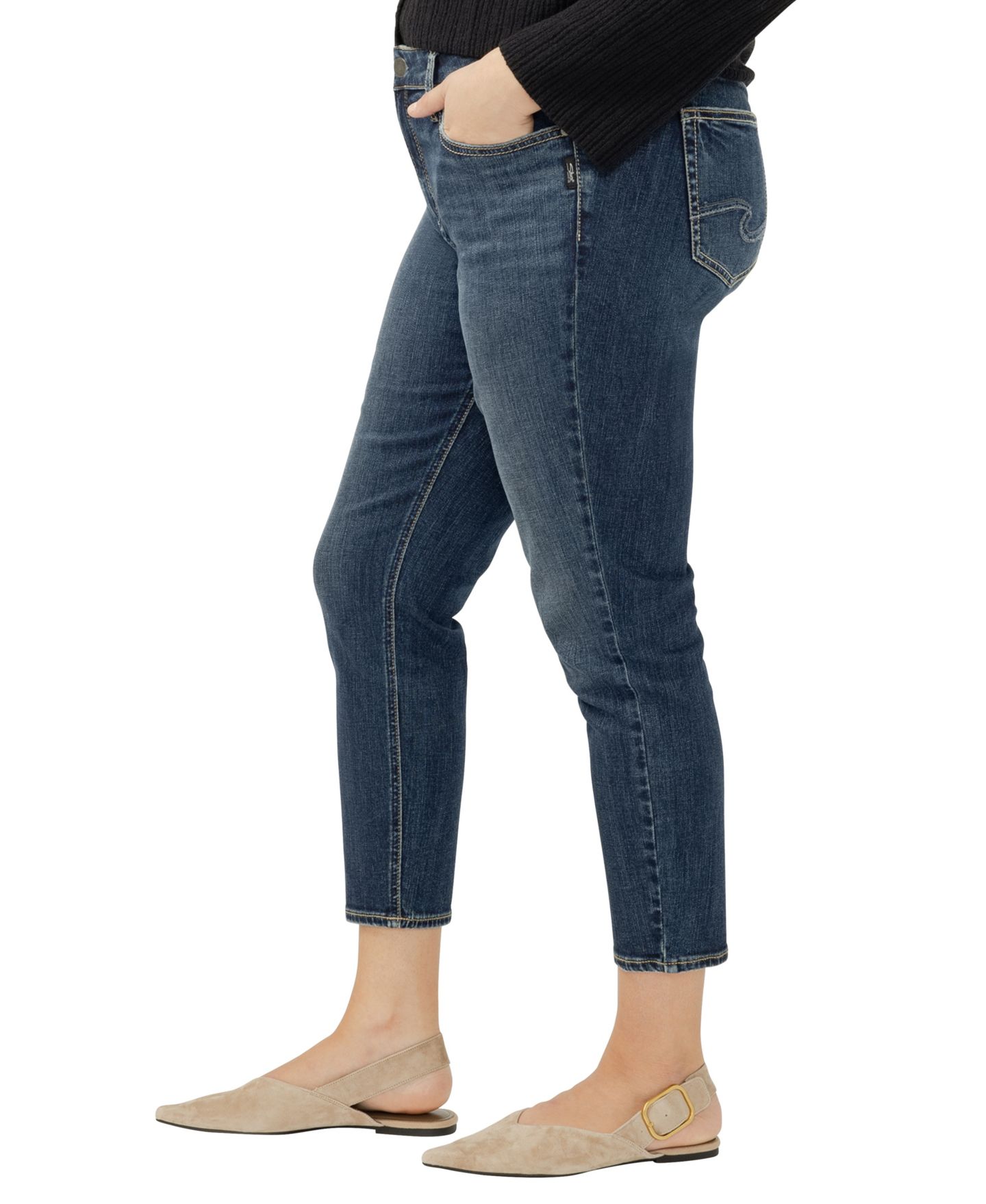 Женские джинсы Silver Jeans Co. Plus Size Elyse Skinny Cropped Jeans, цвет: Bonnie — фото 3