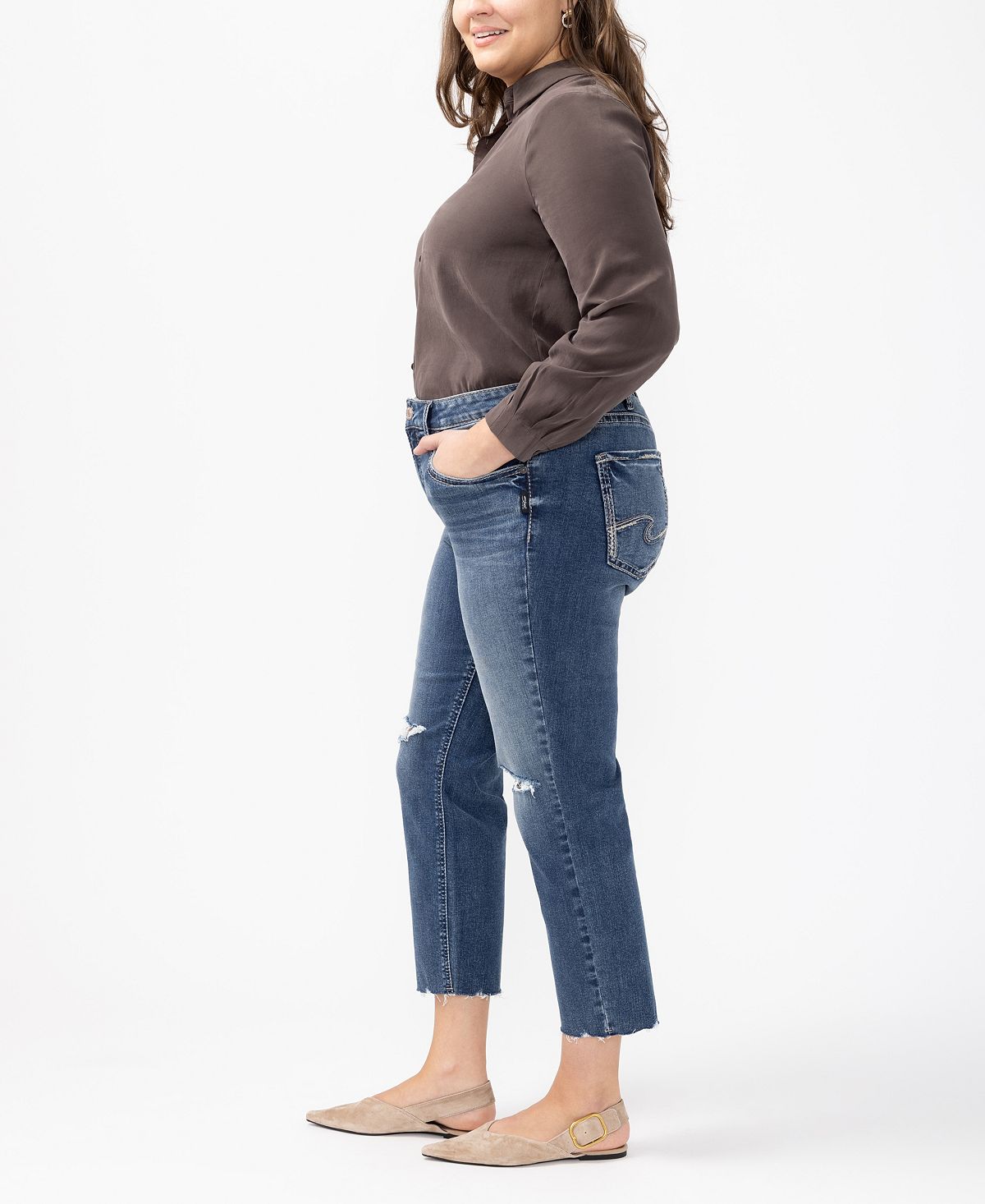 Silver Jeans Co. Plus Size Avery Straight Cropped Jeans view 6 — MAYCSS fashion products