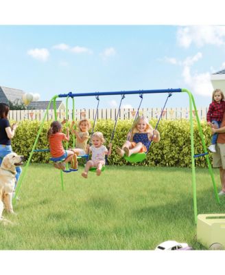 Outdoor Metal Swing Set with Two Seats and Glider