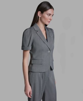 Women's Short-Sleeve Single Button Stripe Jacket