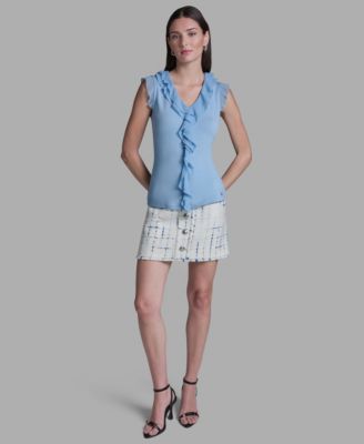 Women's V-Neck Ruffle Front Pull-On Top