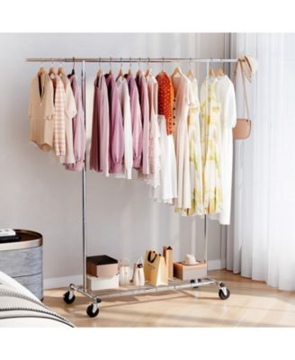 Adjustable Rolling Garment Rack with Extendable Hanging Rod