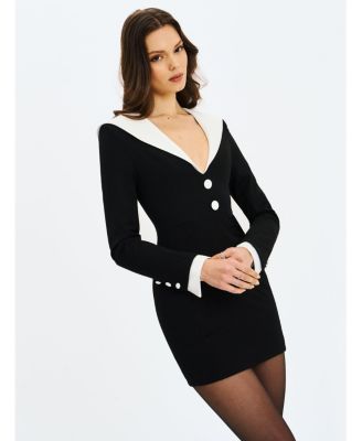 Women's Heather Black Collared Decorative Button-Front Mini Dress