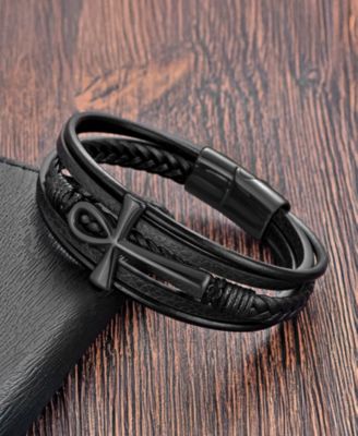 Men's Crux Noir Leather & Stainless Steel Bracelet