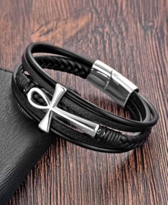 Men's Crux Leather & Stainless Steel Bracelet