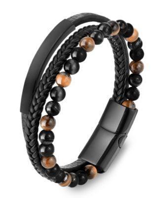 Men's Varen Cuff Tigers Eye Leather Bracelet in Stainless Steel