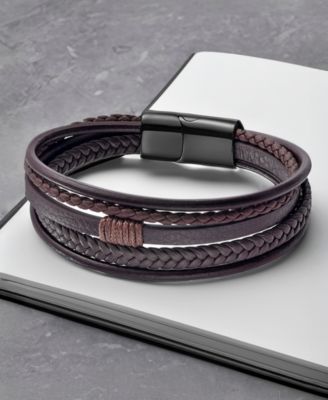 Men's Revenne Brown Leather & Stainless Steel Bracelet