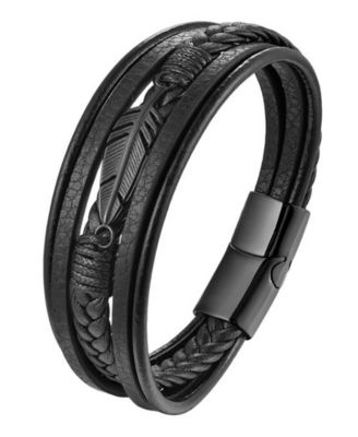 Men's Leather Bracelet in Stainless Steel