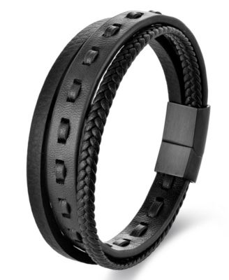 Men's Obsidian Leather & Stainless Steel Bracelet