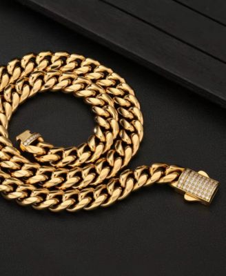 Men's Stainless Steel Cuban Iced Chain Necklace in 18k Gold Plated