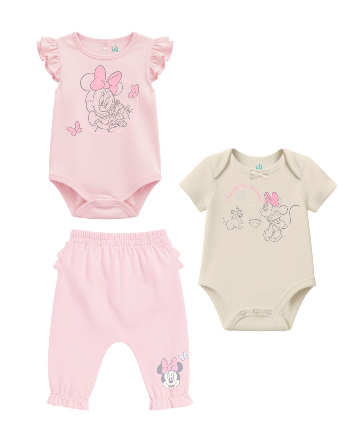 Disney Baby Girls' Minnie Mouse Bodysuits and Pants, 3-Piece Set — фото 1
