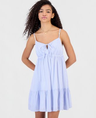 Juniors' Printed Babydoll Tie-Front Mini Dress
