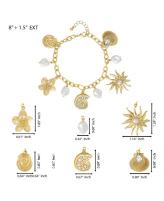 Gold-Tone Celestial Charm Bracelet with Imitation Pearls, Adjustable