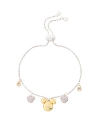 Mickey Mouse Cubic Zirconia Mickey and Heart Charm Bolo Bracelet