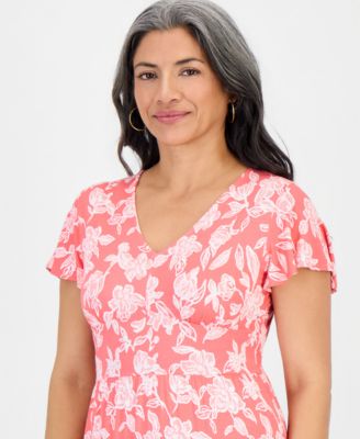 Petite Printed Knit V-Neck Midi Dress