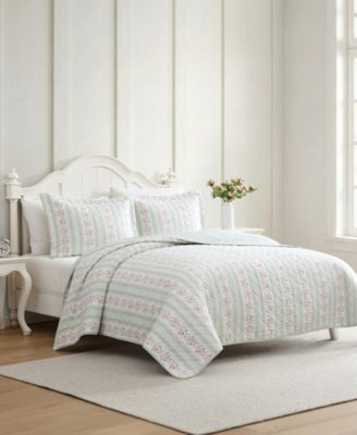 Rosebud Stripe Reversible 3-Pc. Quilt Set, Full/Queen