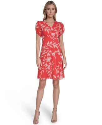 Petite Short-Sleeves Chiffon Dress