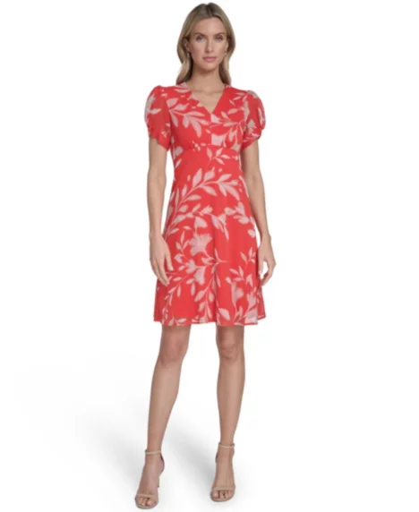 Petite Short-Sleeves Chiffon Dress - Ginger/Cashew