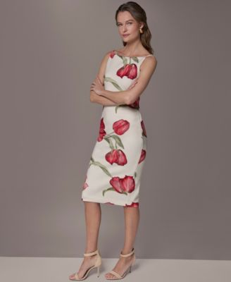 Petite Square-Neck Printed Sheath Dress