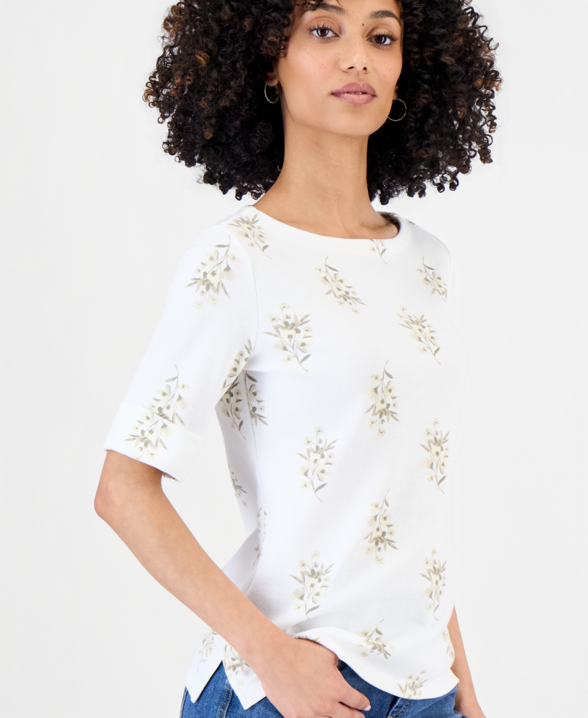 Style & Co Petite Floral Knit Elbow-Sleeve Top, Macy's Exclusive