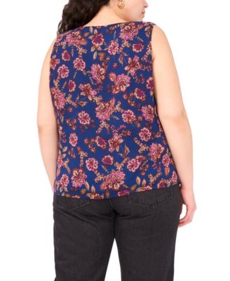Plus Size Sleeveless V-Neck Printed Blouse