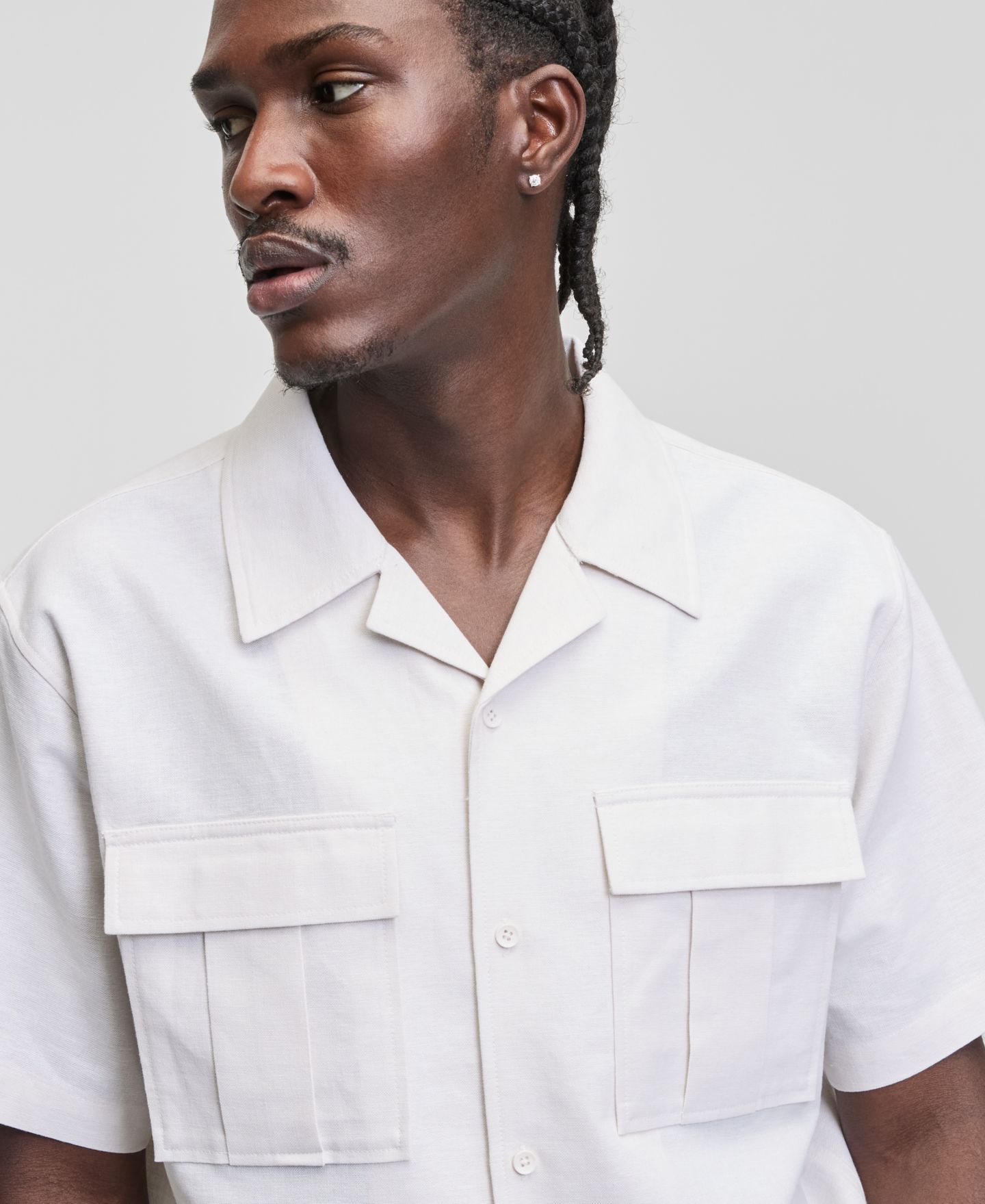 Мужская рубашка Mode of One Linen & Cotton Relaxed Utility, цвет: Состаренный кремовый — фото 3