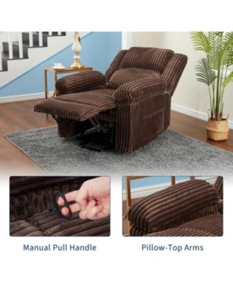 Corduroy Recliner Chair, Manual Recliner Sofa with Handle, Pillow Top Arms, Thick Padding, Side Pocket, 330Lbs Capacity