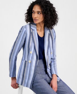 Women's Striped Open-Front Blazer & Wide-Leg Pants