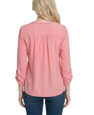 Women's Long-Sleeve Pleat Front Roll Tab Top