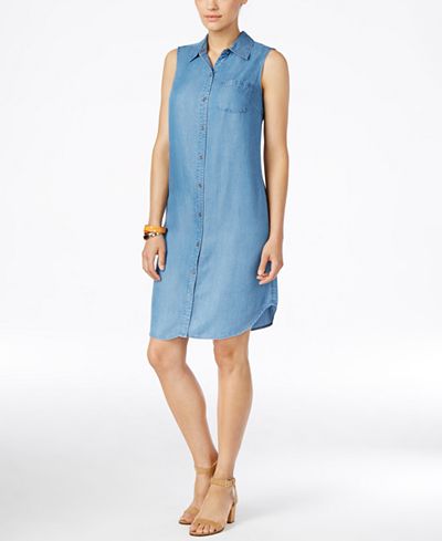 Style & Co. Sleeveless Denim Shirtdress, Only at Macy's - Dresses ...