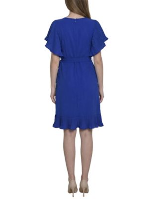 Women's Short-Sleeve Pleated Ruffle Dress