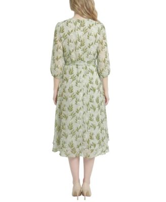 Women's V-Neck Belted Chiffon Dress