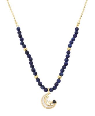 Cubic Zirconia, Lapis and Mother of Pearl Beaded Necklace with Celestial Pendant