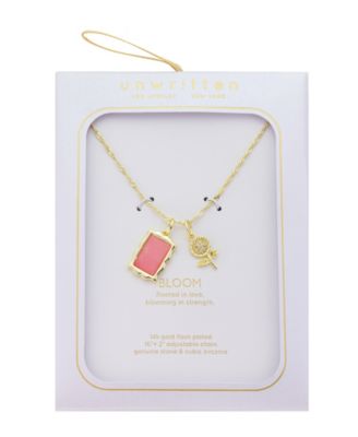 Cubic Zirconia and Semi Precious Stone Floral Cluster Charm Pendant Necklace