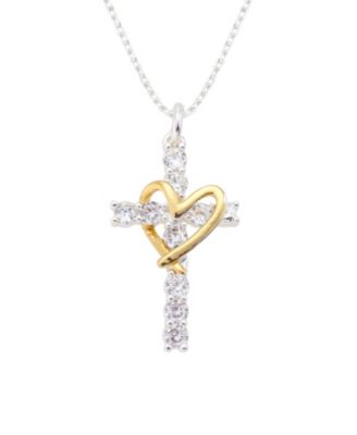Cubic Zirconia Cross with Open Heart Pendant Necklace