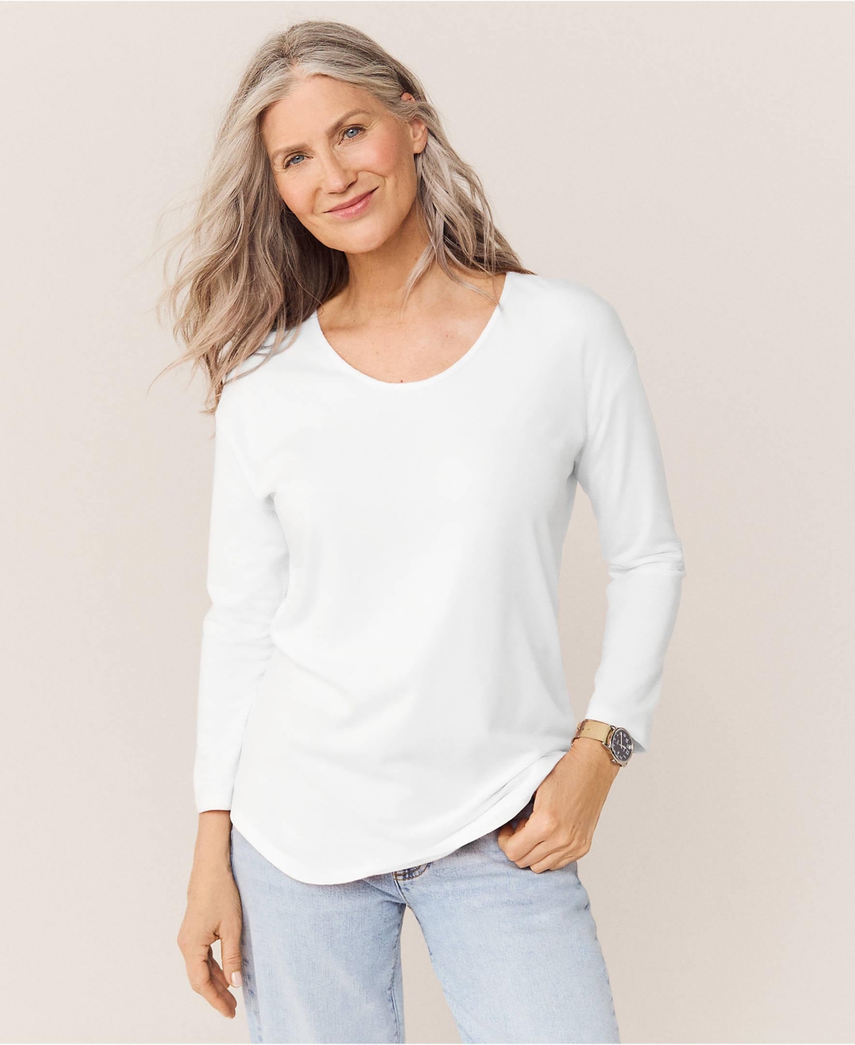 Lands' End Women's Petite 3/4 Sleeve Lightweight Jersey Shirttail Tee