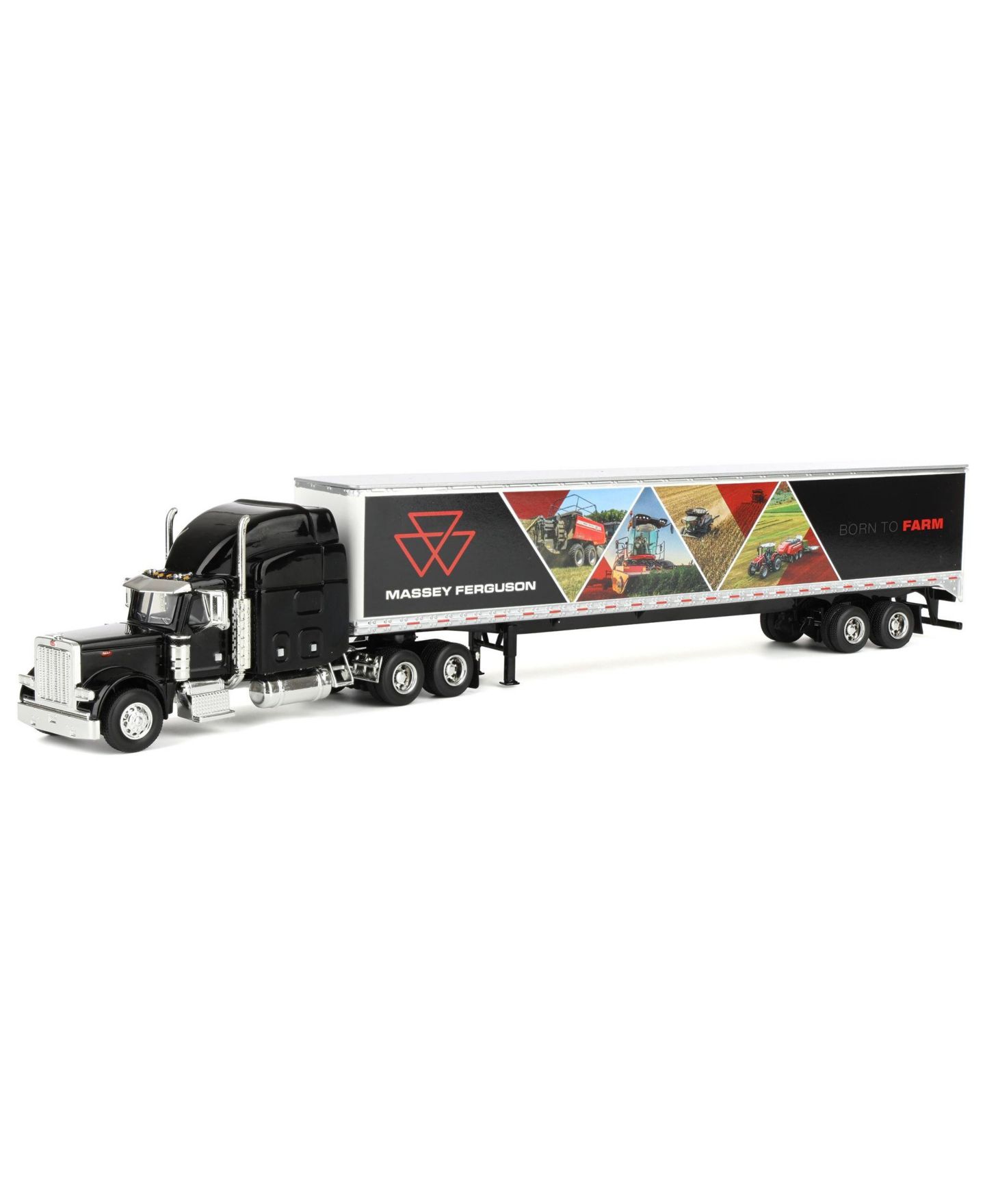 Детская игрушка Spec Cast 1/64 Scale Massey Ferguson "Born to Farm" Die-Cast Peterbilt 379 Semi Truck with Box Trailer, цвет: Чёрный — фото 1