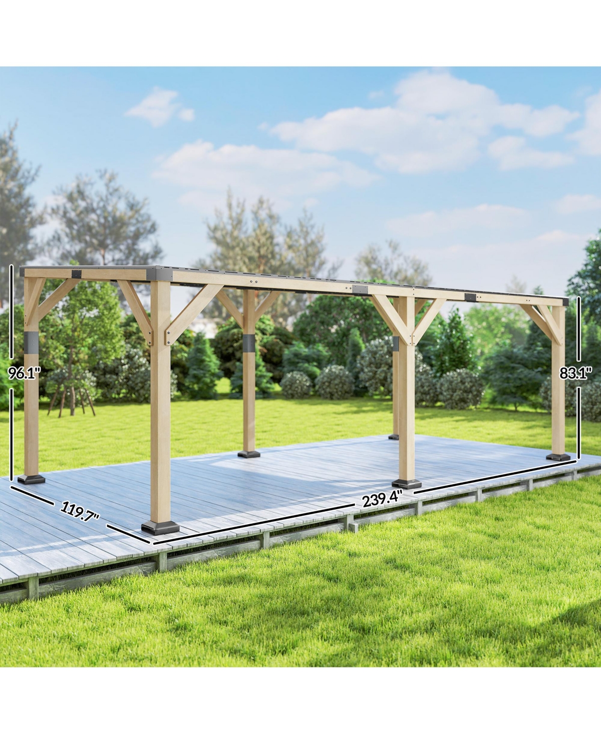 Outsunny 10'x20' Wood Gazebo, Hardtop Lean-to Gazebo Pergola, Light