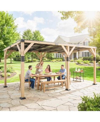 10'x20' Wood Gazebo, Hardtop Lean-to Gazebo Pergola, Light