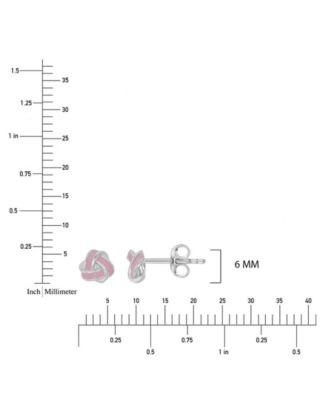 Pink Enamel Knot Stud Earrings in Rhodium Over Sterling Silver