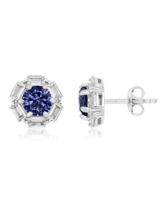 Tanzanite & Cubic Zirconia Stud Earrings in Sterling Silver