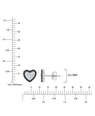 Black Spinel and Imitation Pearl Heart Stud Earrings in Black Rhodium Over Sterling Silver