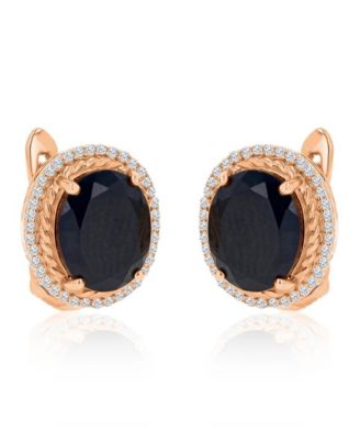 Onyx and Created White Sapphire Halo Oval Earrings in 14k Rose Gold Over Sterling Silver